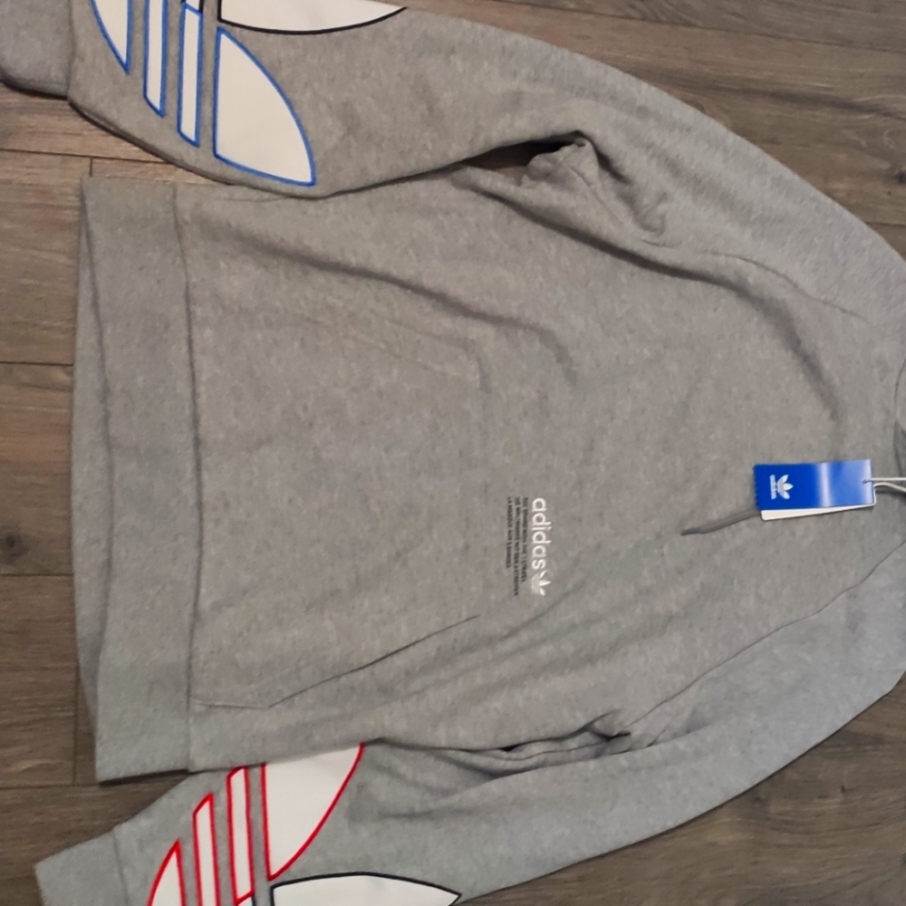 Adidas Heather Grey Tricolor Trefoil Hoodie